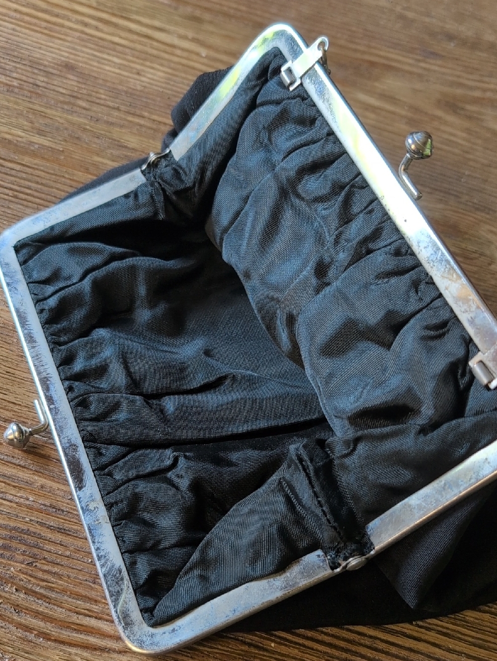 Vintage 50s Black Evening Clutch Purse with Rhinestone Frame - Picture 5 of 7